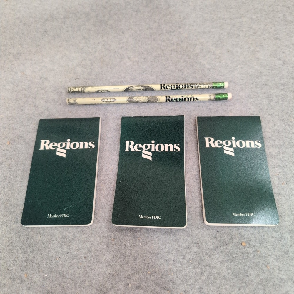 Regions Bank Promotional Stationery Set 3 Small Notebooks 2 Pencils Alabama Bank